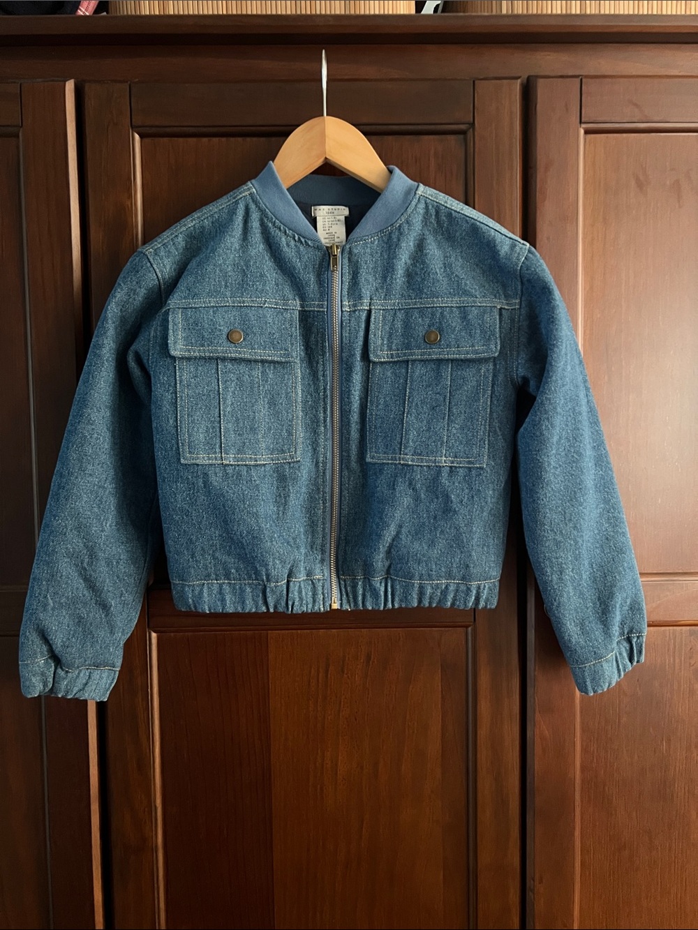 Blue Denim Autumn Bomber Jacket Quilted Lined Zip Front Sz M 7/8